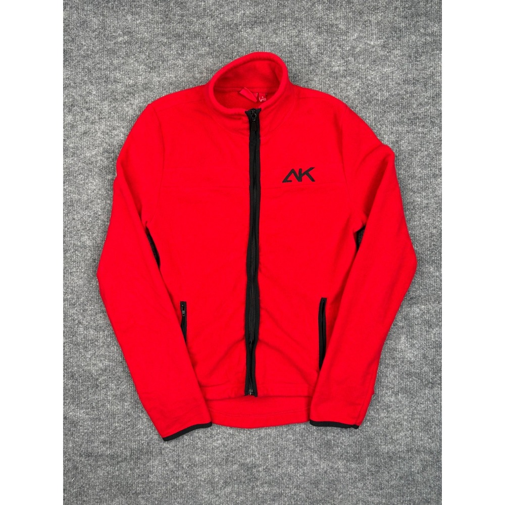 Anne Klein AK Sport Women Red Full Zip Fleece Jacket Size S Mock Neck Activewear